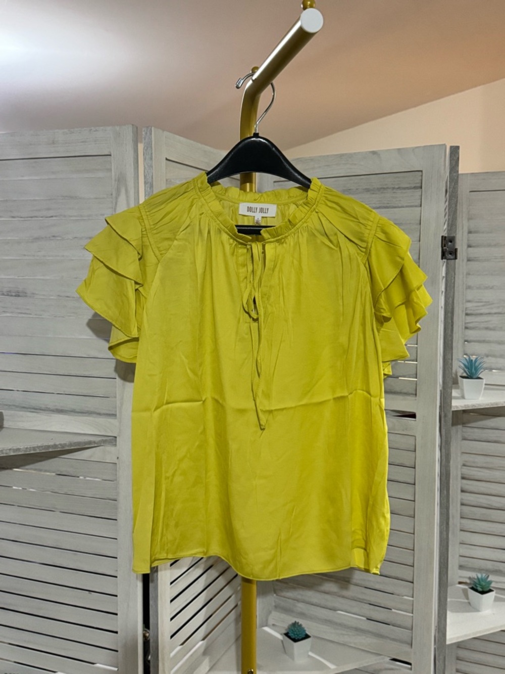 Citrus Tie-Neck Ruffle Sleeve Blouse